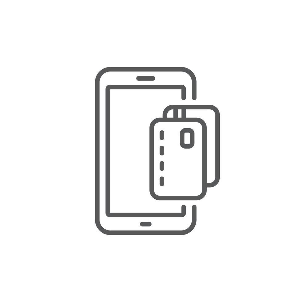 Mobile debit and credit card line icon vector graphic