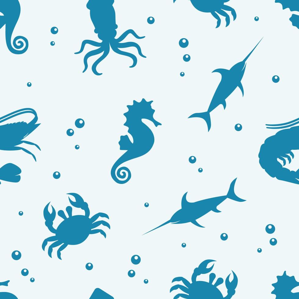 fondo de papel tapiz de patrones sin fisuras de silueta de animal marino vector