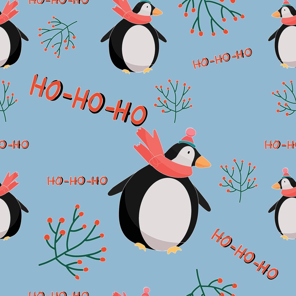 Seamless pattern with christmas penguins. Birds decorative background. Winter illustartion vector