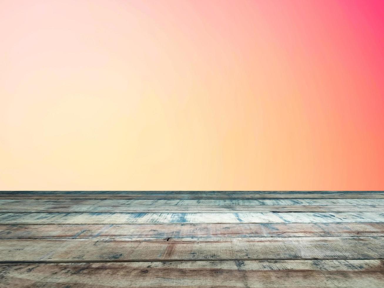 old brown wooden table  colorful gradient backdrop design template display ad photo