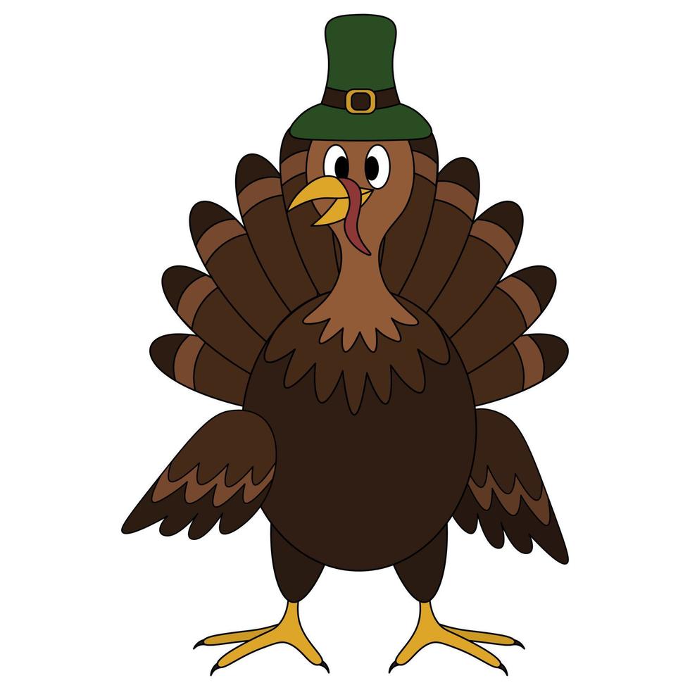 Homemade turkey. Bird in a hat. Thanksgiving day symbol. A fabulous character with a lush tail. vector