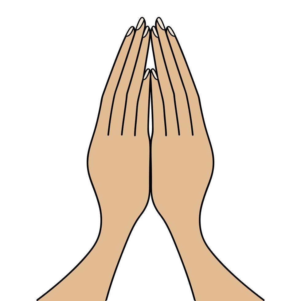 Hands folded in prayer. Prayer at the table before meals on Thanksgiving Day. An appeal to God. vector