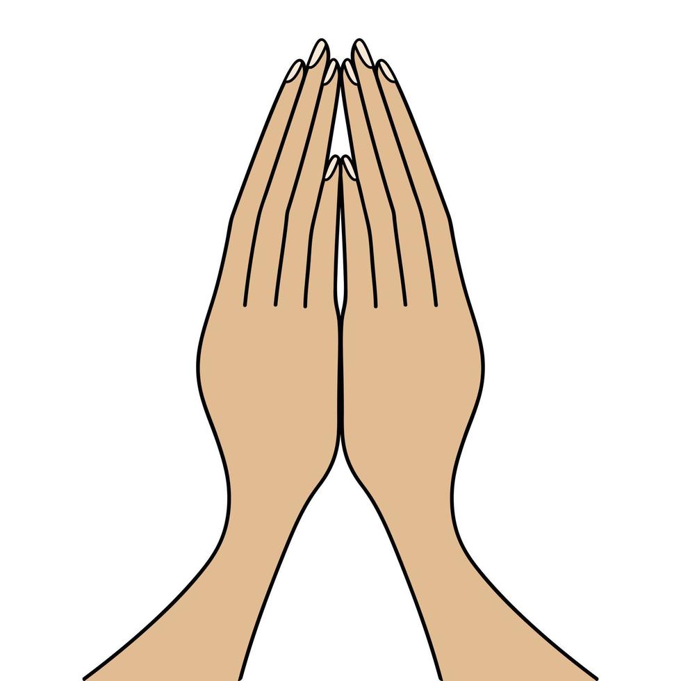 Hands folded in prayer. Prayer at the table before meals on Thanksgiving Day. An appeal to God. vector