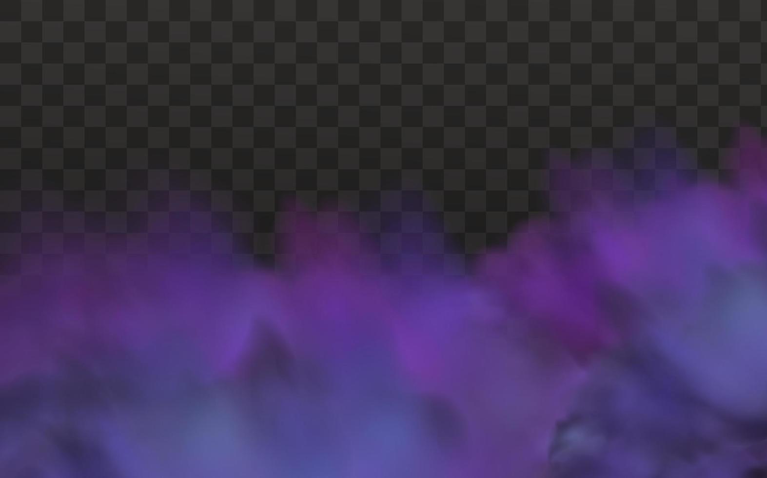 Realistic scary mystical  clouds fog in night Halloween. Purple  flows poisonous gas, dust and smoke effect.Vector set. vector