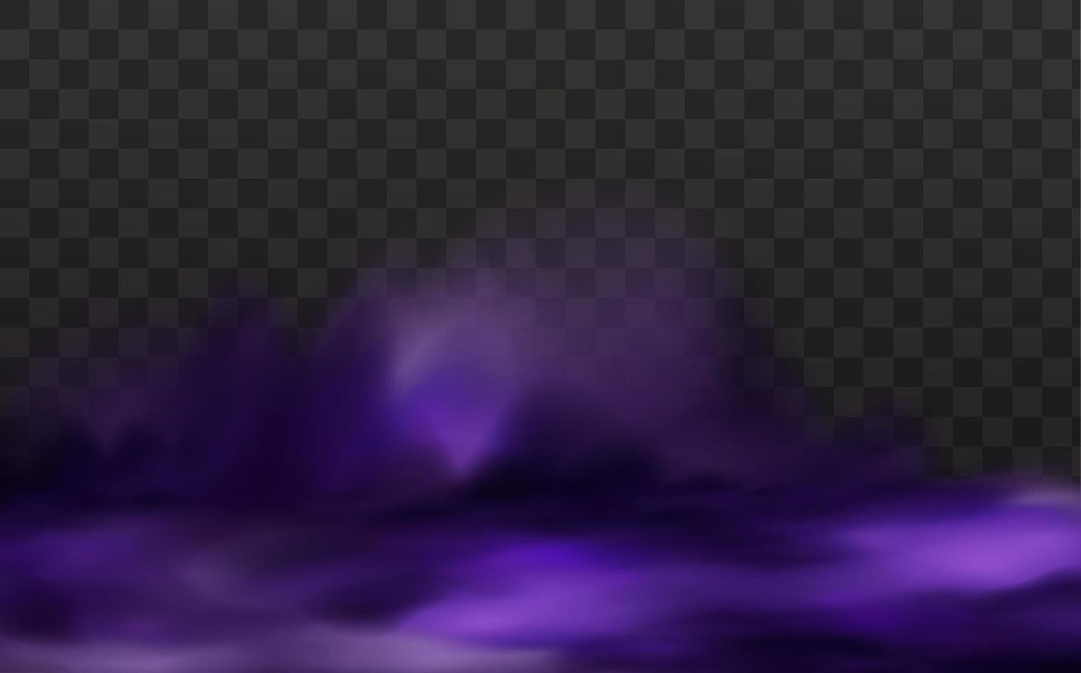 Realistic scary mystical  clouds fog in night Halloween. Purple  flows poisonous gas, dust and smoke effect.Vector set. vector