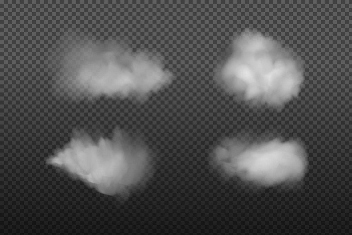 White vector cloudiness ,fog or smoke on dark checkered background.Cloudy sky or smog over the city.Vector illustration.