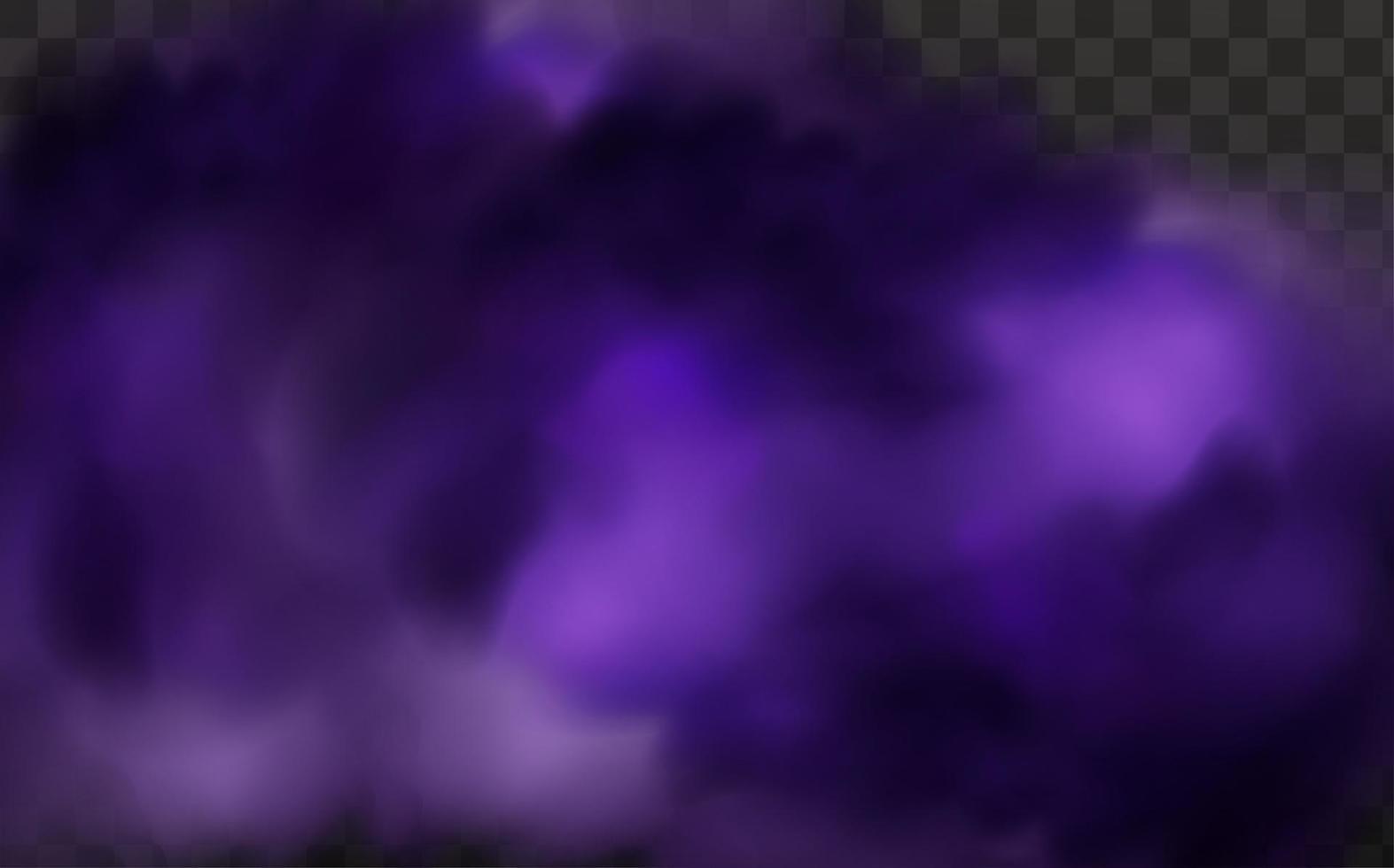 Realistic scary mystical  clouds fog in night Halloween. Purple  flows poisonous gas, dust and smoke effect.Vector set. vector