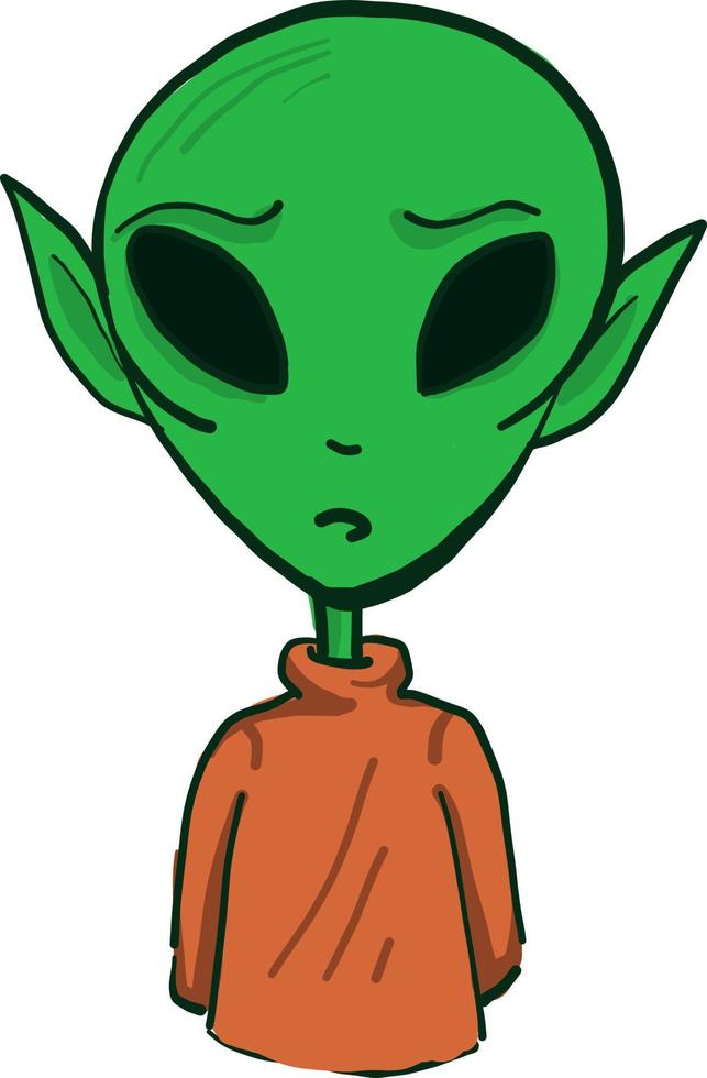 Sad green alien, illustration, vector on white background