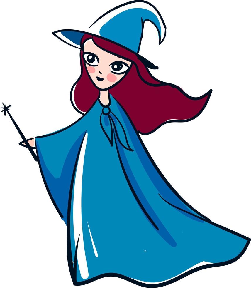 Witch in blue, illustration, vector on white background