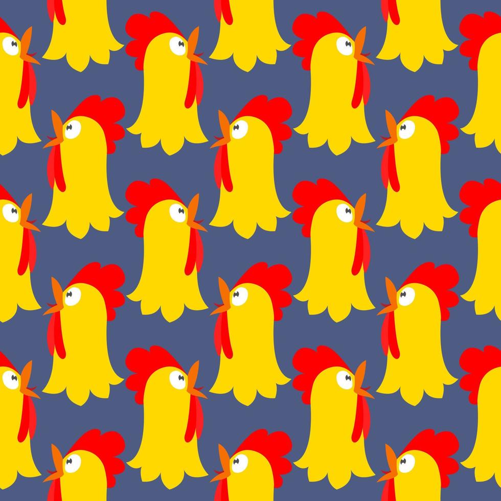 Chicken head, seamless pattern on a dark blue v vector