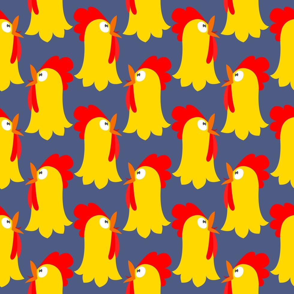 Chicken head, seamless pattern on a dark blue v vector