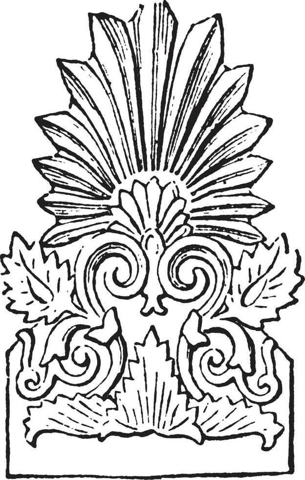 Faade Tile from the Temple of Diana at Ephesus,  the apex and two lower angles, vintage engraving. vector