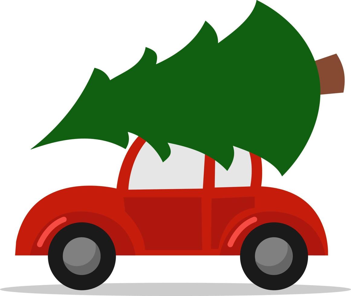 Red car with tree on roof, illustration, vector on white background.