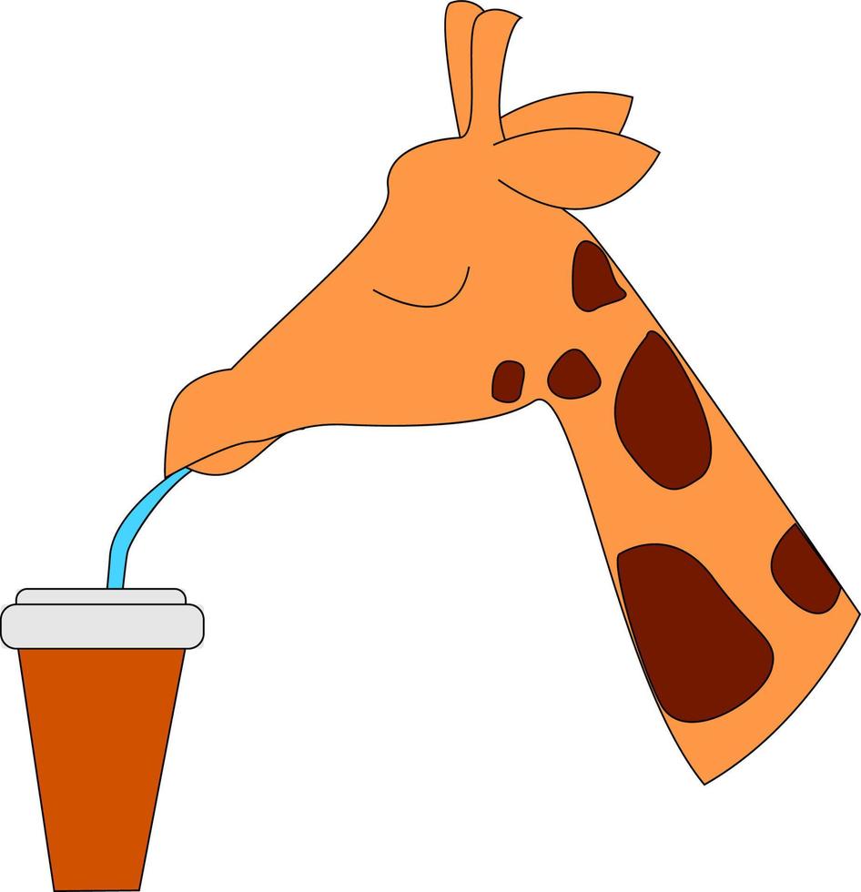 Giraffe drinking soda, illustration, vector on white background.