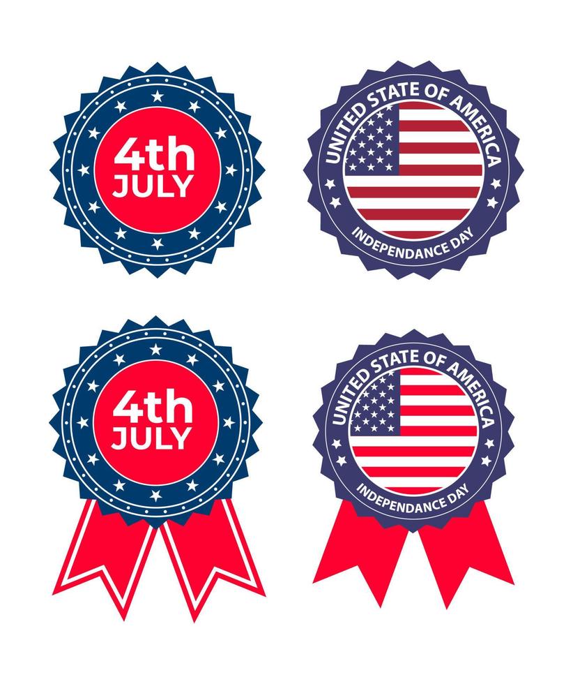 conjunto de insignias de estados unidos, 4 de julio, conjunto de insignias del día de la independencia americana. vector