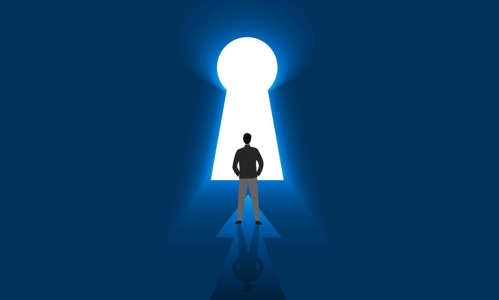 businessman standing in front of the white door to success Shows the success of the business that lies ahead just by doing it. vector