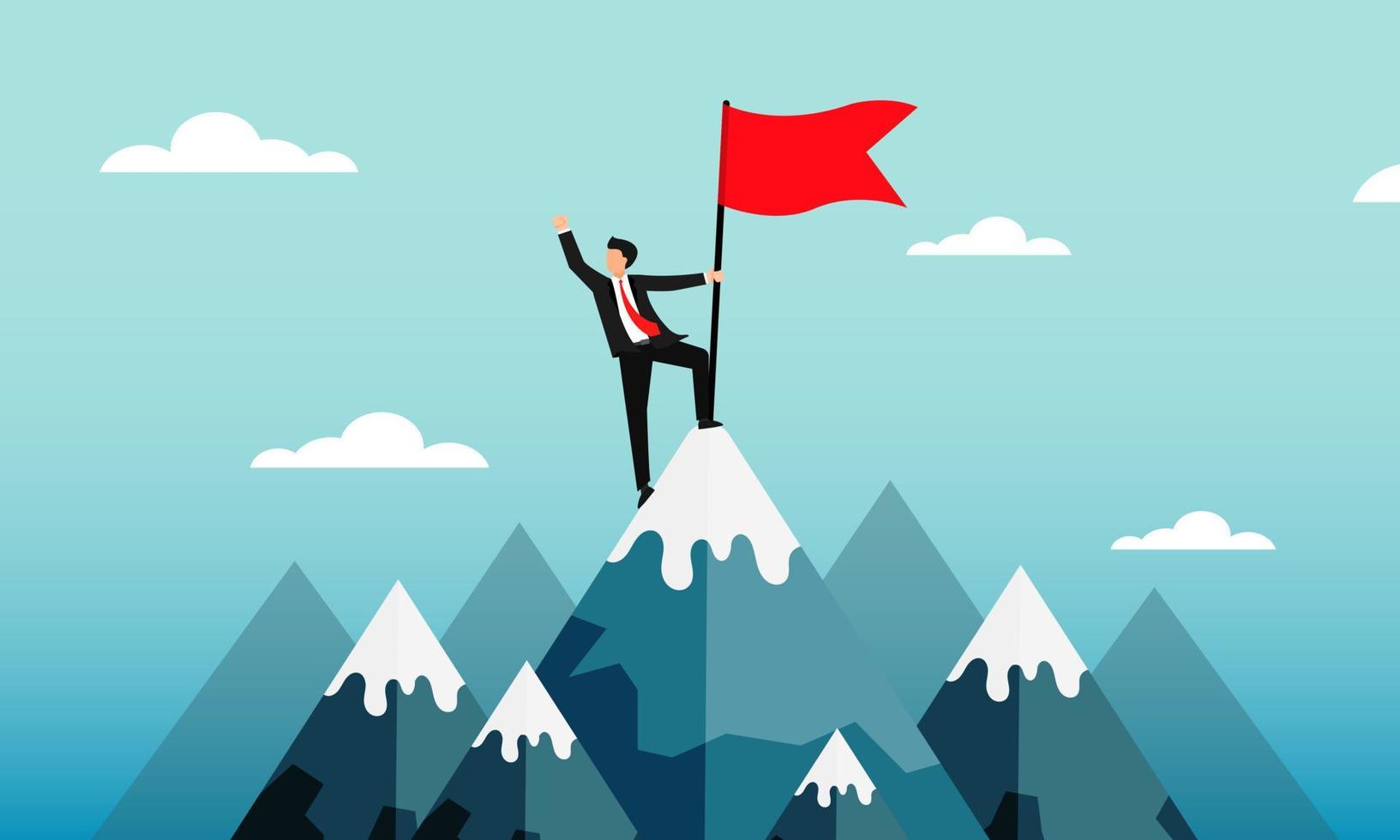 Businessman climbing for business success goals That requires effort to fight along the way to encounter obstacles in the competition in order to flag success. vector