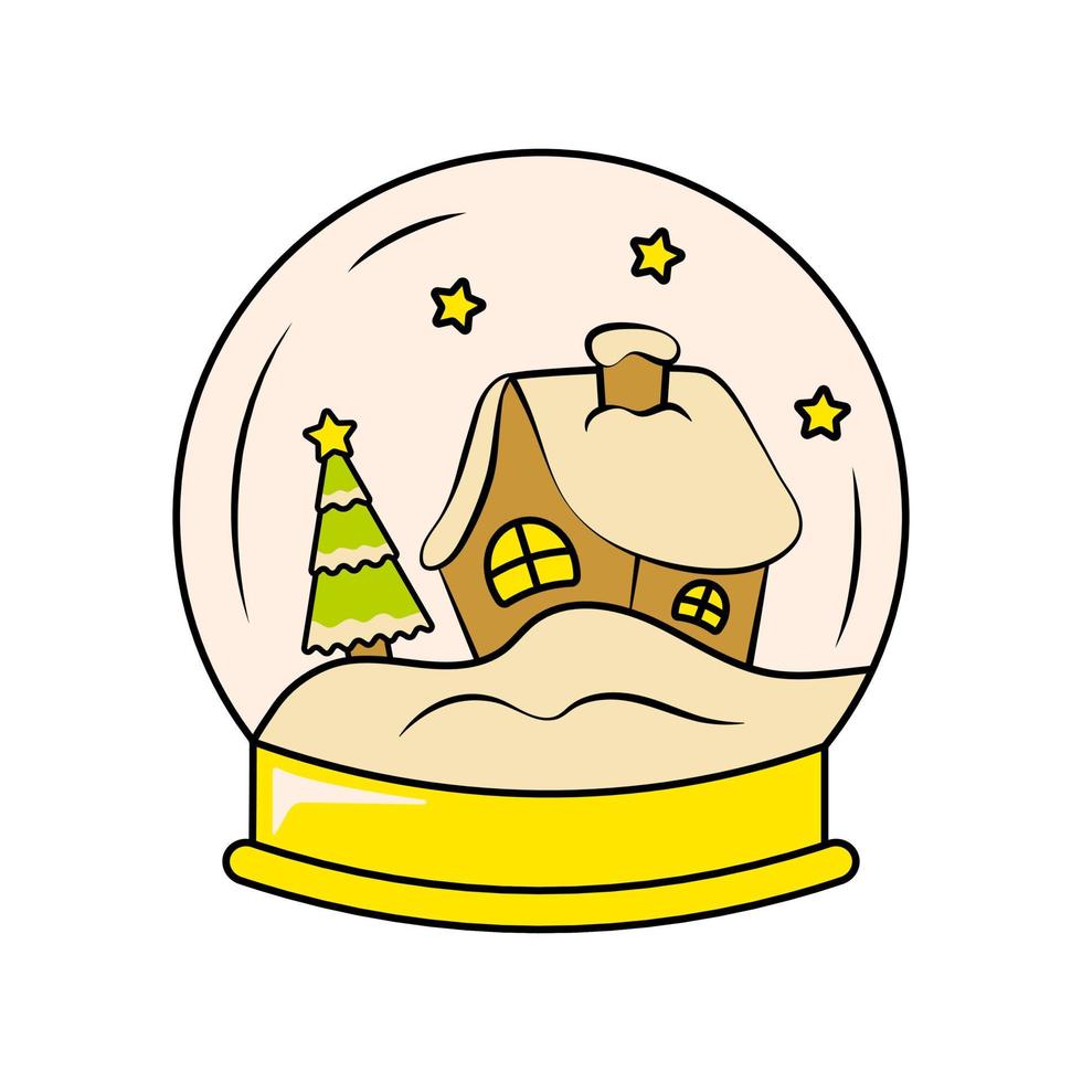 bola de cristal de navidad casa y ventisquero árbol de navidad y estrellas vector