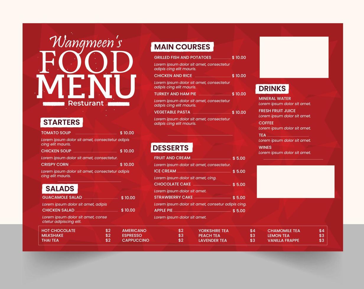 Restaurant Menu Card template vector