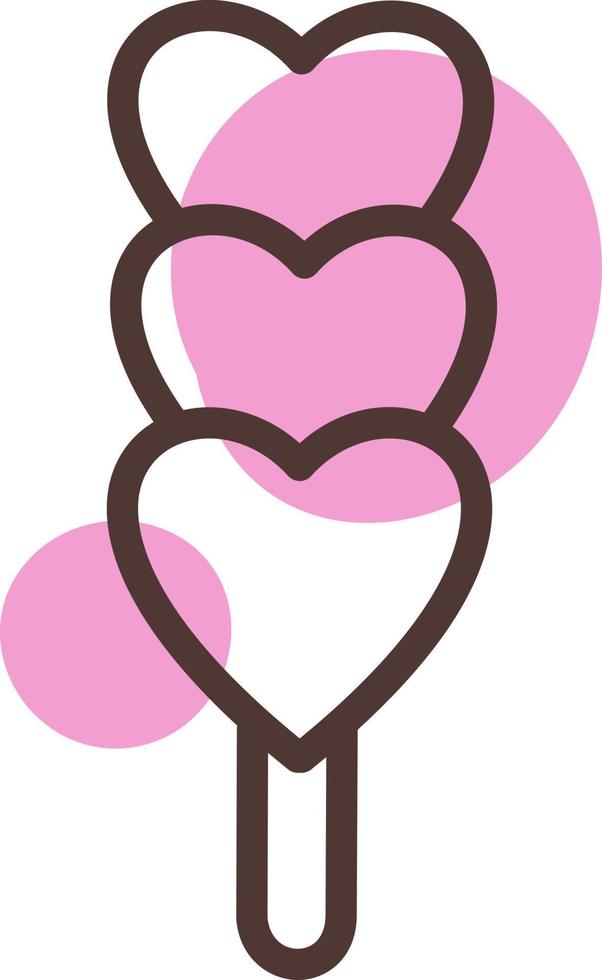 Three hearts in stick ice cream, illustration, vector on a white background.