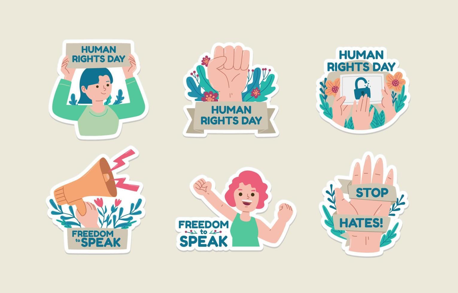 Human Rights Day Stickers Set vector