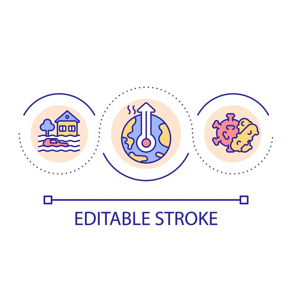 Global warming and virus spreading loop concept icon. Contagious infection. Healthcare issue abstract idea thin line illustration. Isolated outline drawing. Editable stroke. vector