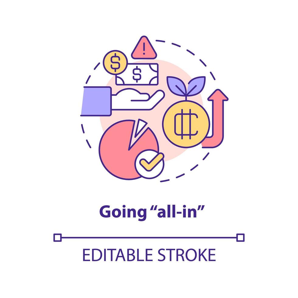 Going all in concept icon. Cryptocurrency trader fail. Common crypto mistake abstract idea thin line illustration. Isolated outline drawing. Editable stroke. vector