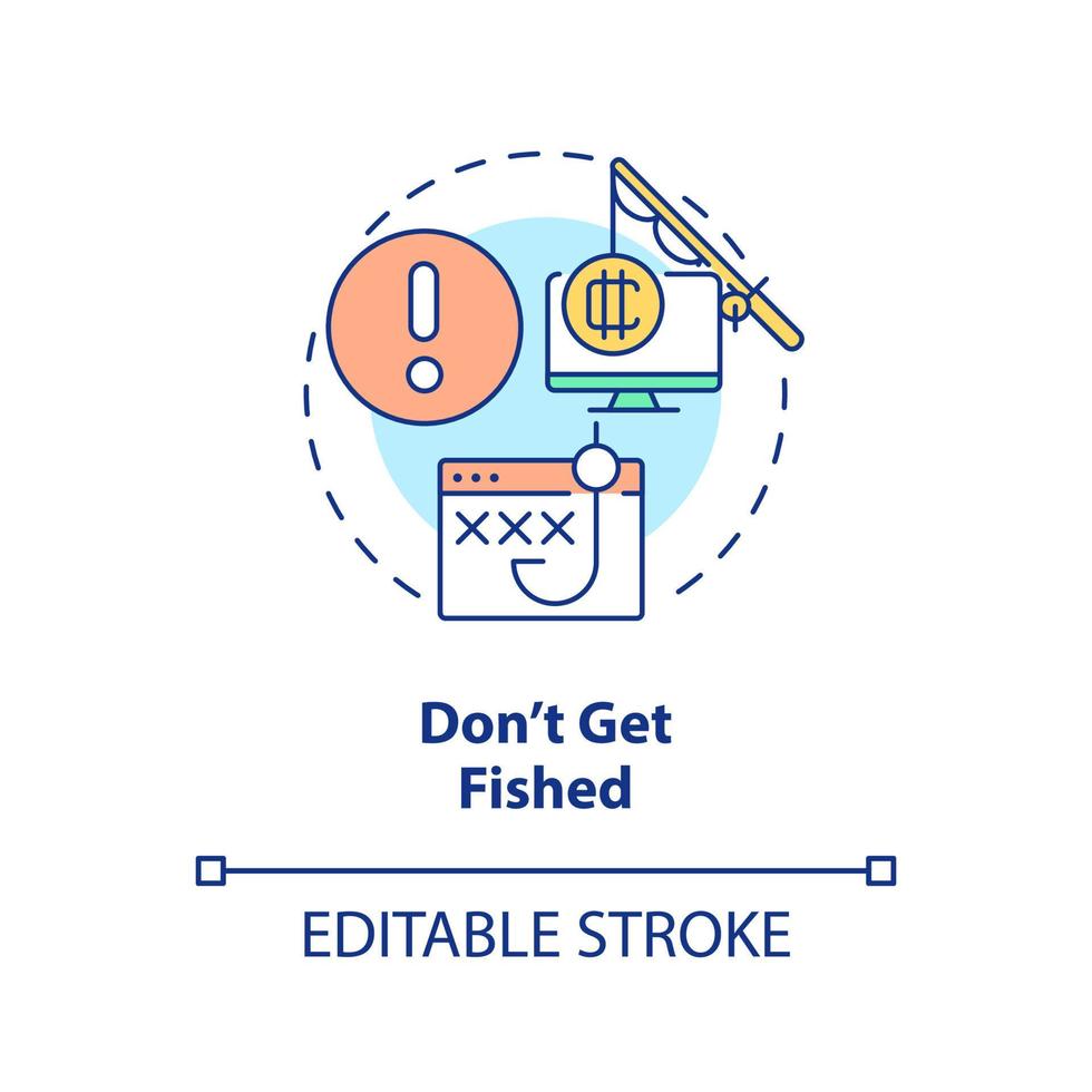 Do not get fished concept icon. Avoid suspicious links. Crypto wallet security abstract idea thin line illustration. Isolated outline drawing. Editable stroke. vector