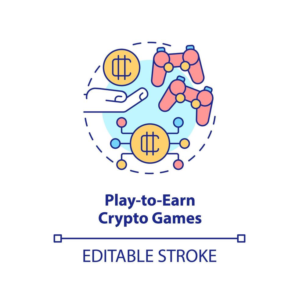 jugar para ganar el icono del concepto de juegos criptográficos. forma de ganar dinero con la ilustración de línea delgada de idea abstracta de criptomoneda. dibujo de contorno aislado. trazo editable. vector