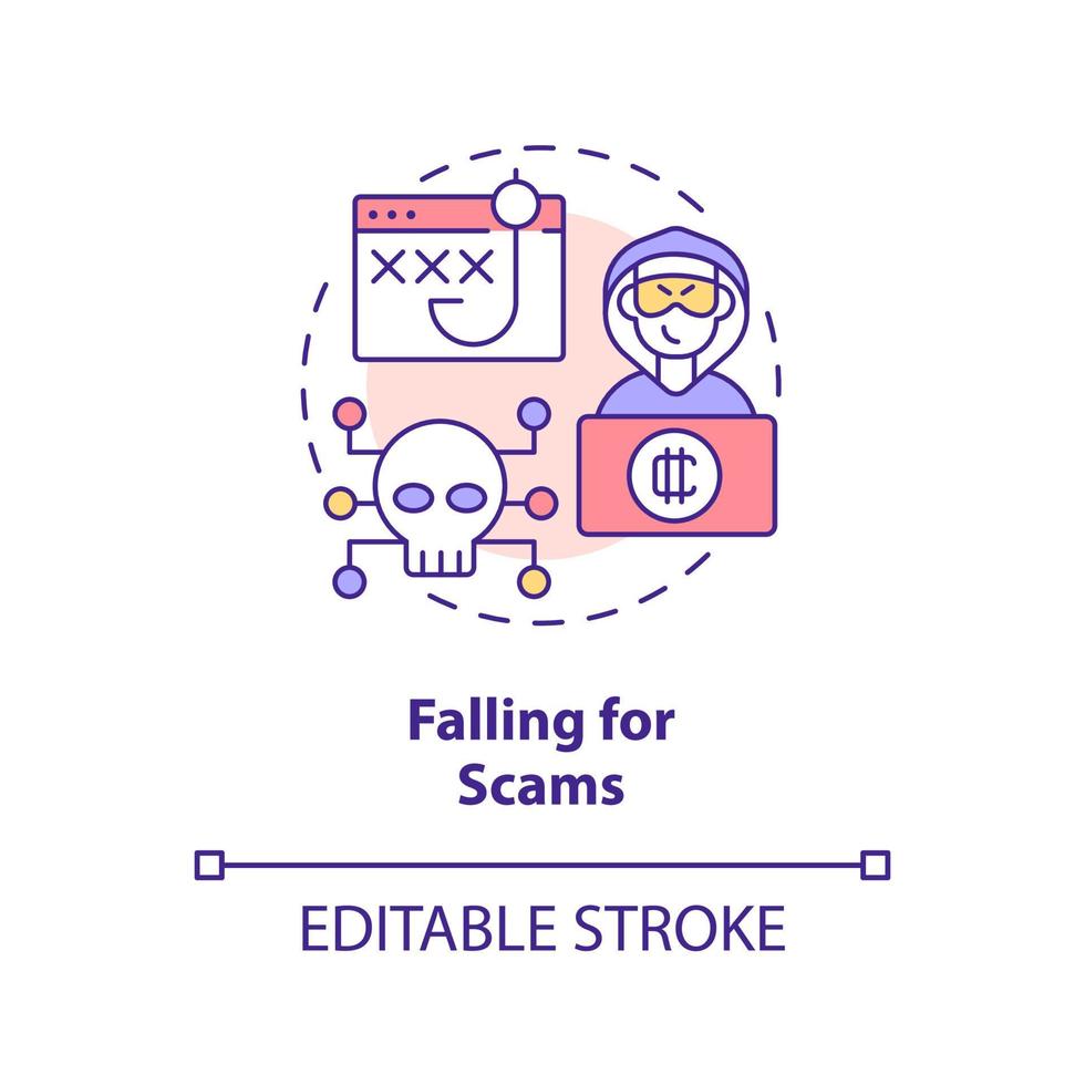 Falling for scams concept icon. Beware of frauds. Common crypto mistake abstract idea thin line illustration. Isolated outline drawing. Editable stroke. vector