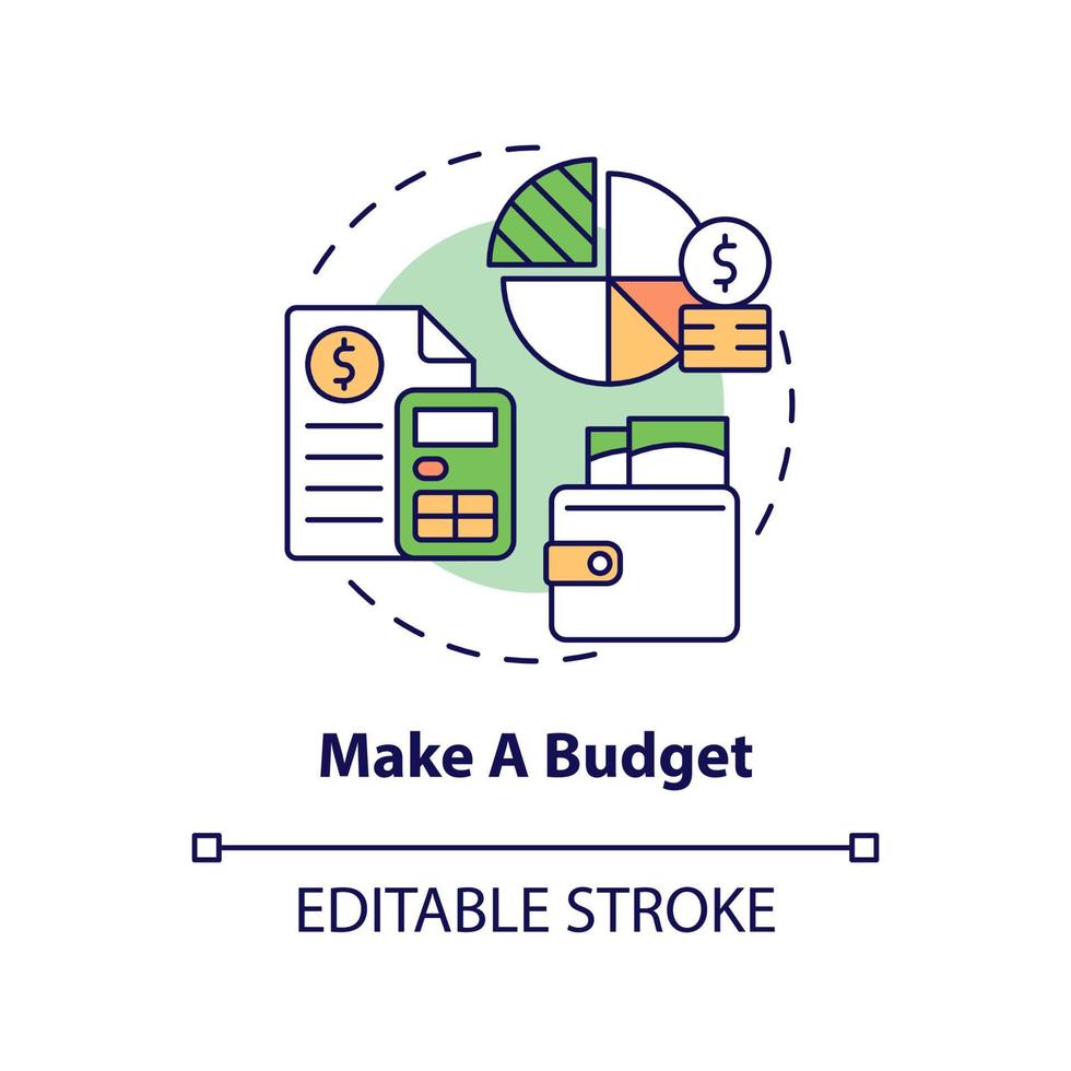 Make budget concept icon. Planning expenditures. Protecting money during inflation abstract idea thin line illustration. Isolated outline drawing. Editable stroke. vector