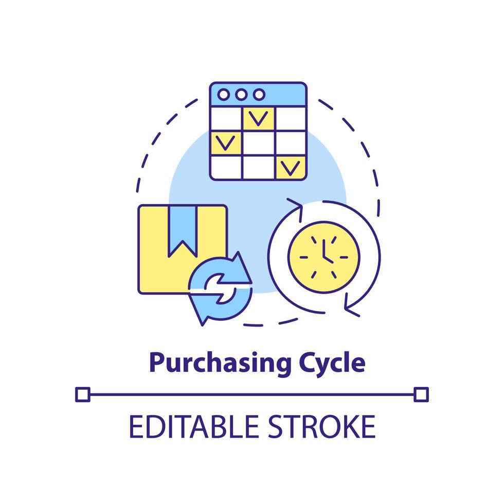 Purchasing cycle concept icon. Procurement strategy example abstract idea thin line illustration. Business process. Isolated outline drawing. Editable stroke. vector