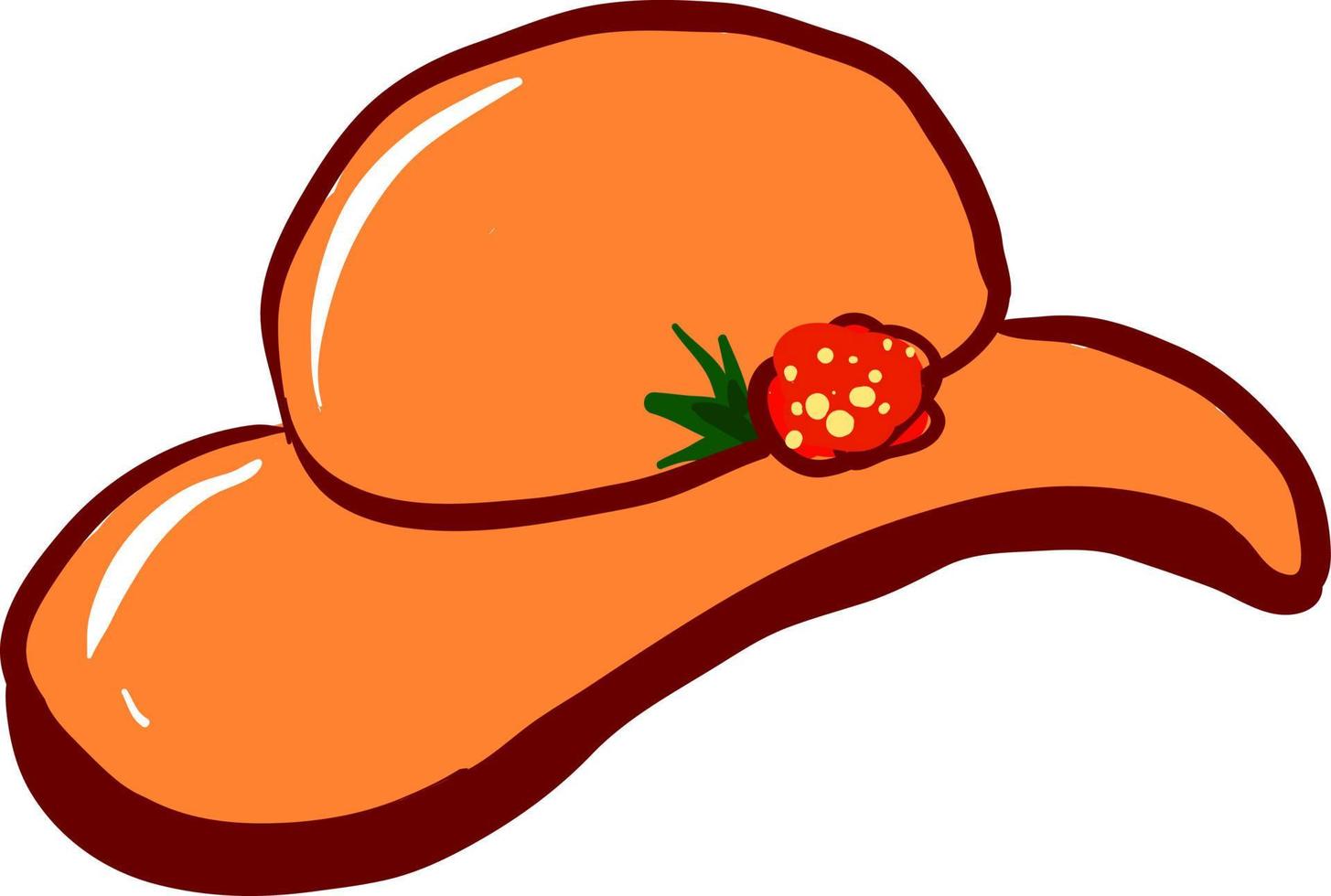 Sombrero naranja con flor, ilustración, vector sobre fondo blanco.