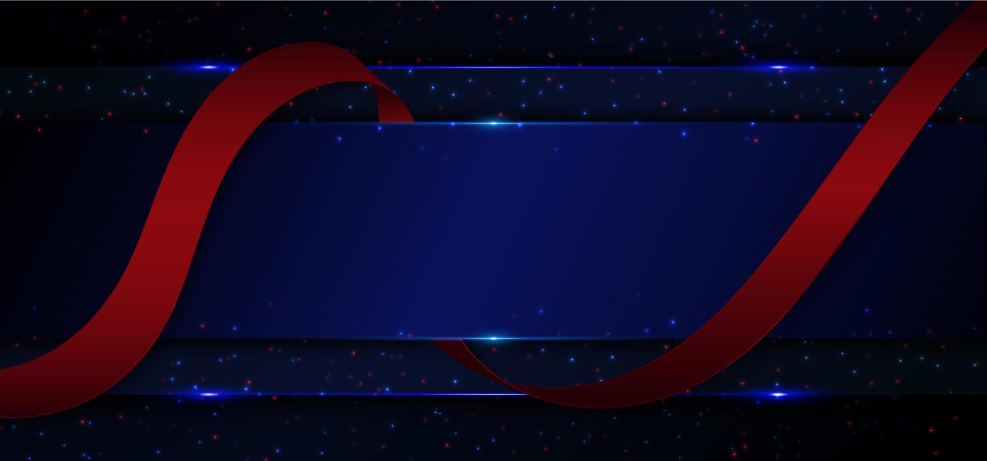 Abstract luxury blue metallic with red ribbon 3d decorate with glitters. Futuristic template design background. Vector