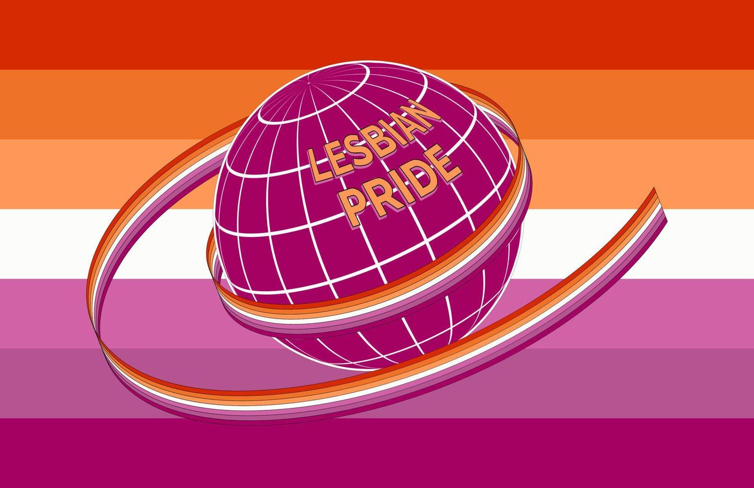 Lesbian Pride flag symbol vector icon. Vector illustration. The ground, painted in the colors of the flag, is wrapped in a ribbon with the official flag of the LGBT community.