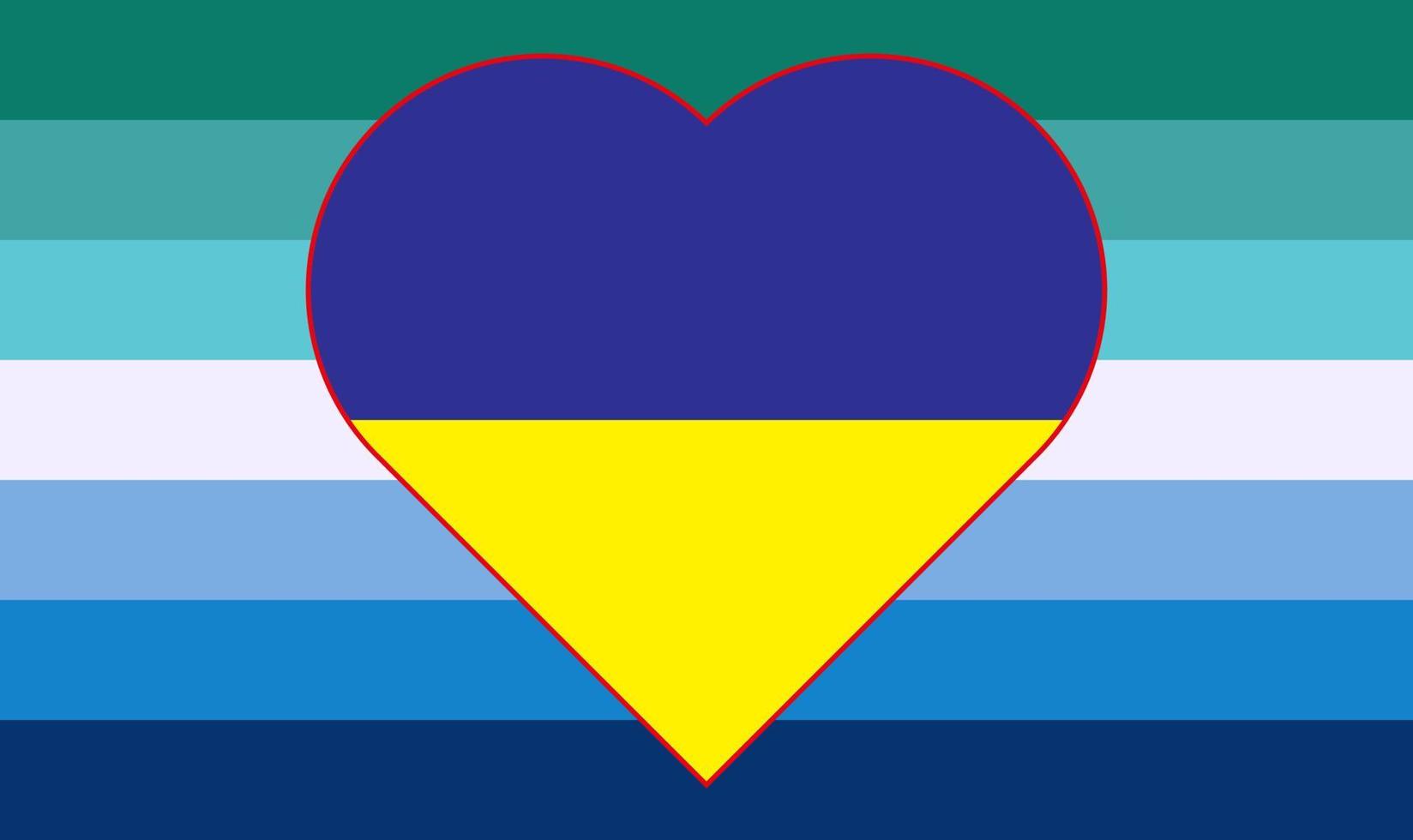 ilustración vectorial de la bandera amarilla-azul de ucrania en forma de corazón en la bandera transgénero masculina del orgullo gay. apoyo a ucrania. vector