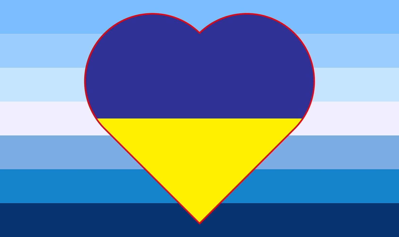 ilustración vectorial de la bandera amarilla-azul de ucrania en forma de corazón en la bandera transgénero masculina del orgullo gay. apoyo a ucrania. vector