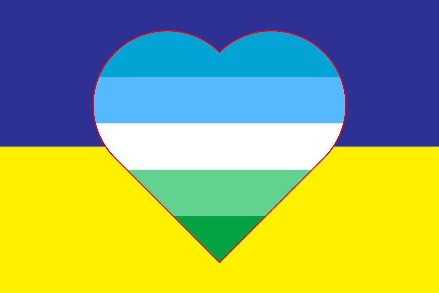 ilustración vectorial de la bandera amarilla-azul de ucrania en forma de corazón en la bandera gay-lésbica del orgullo gay. apoyo a ucrania. vector
