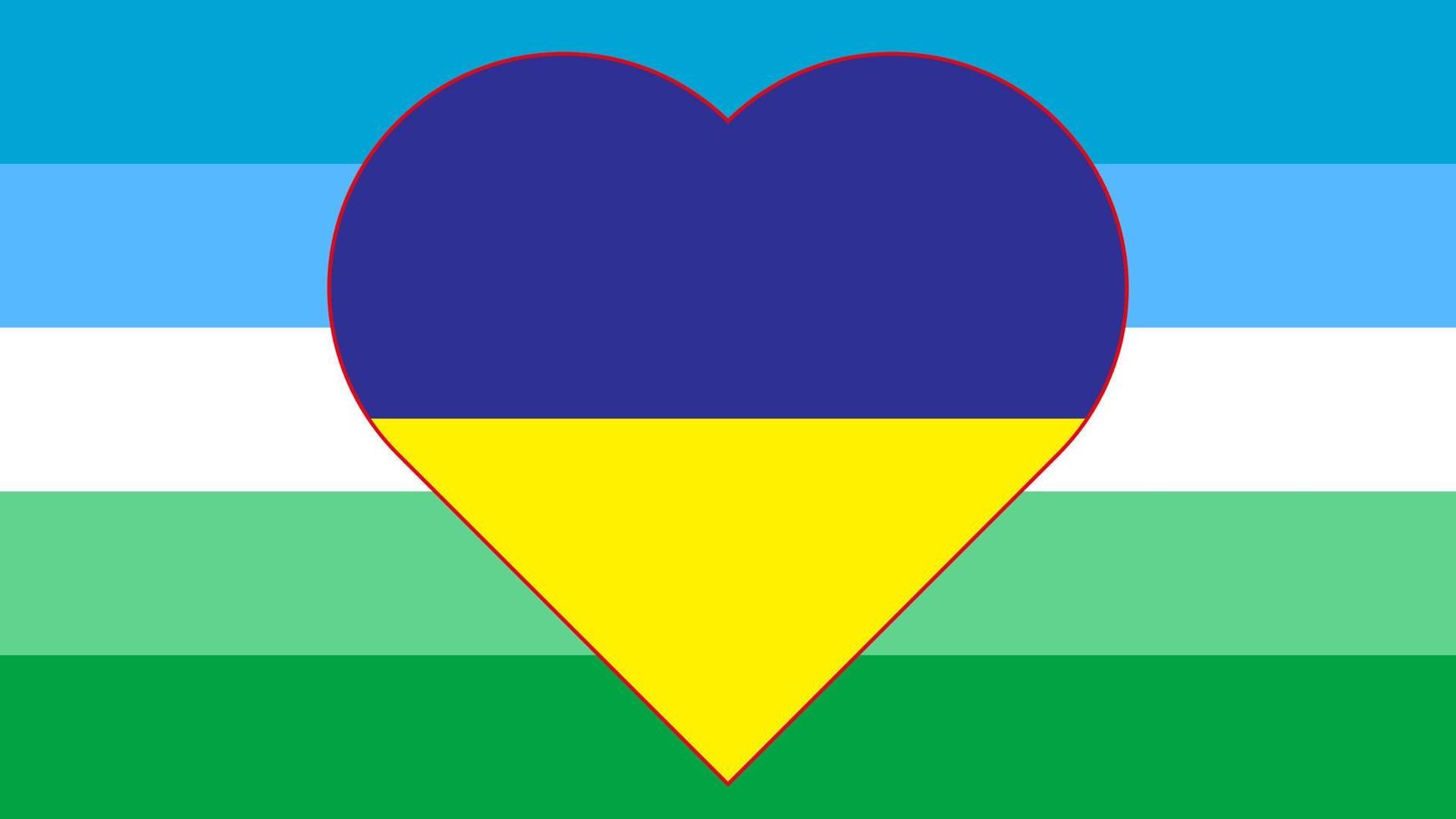 ilustración vectorial de la bandera de la bandera gay-lésbica del orgullo gay en forma de corazón en la bandera amarilla-azul de ucrania. apoyo a ucrania. vector
