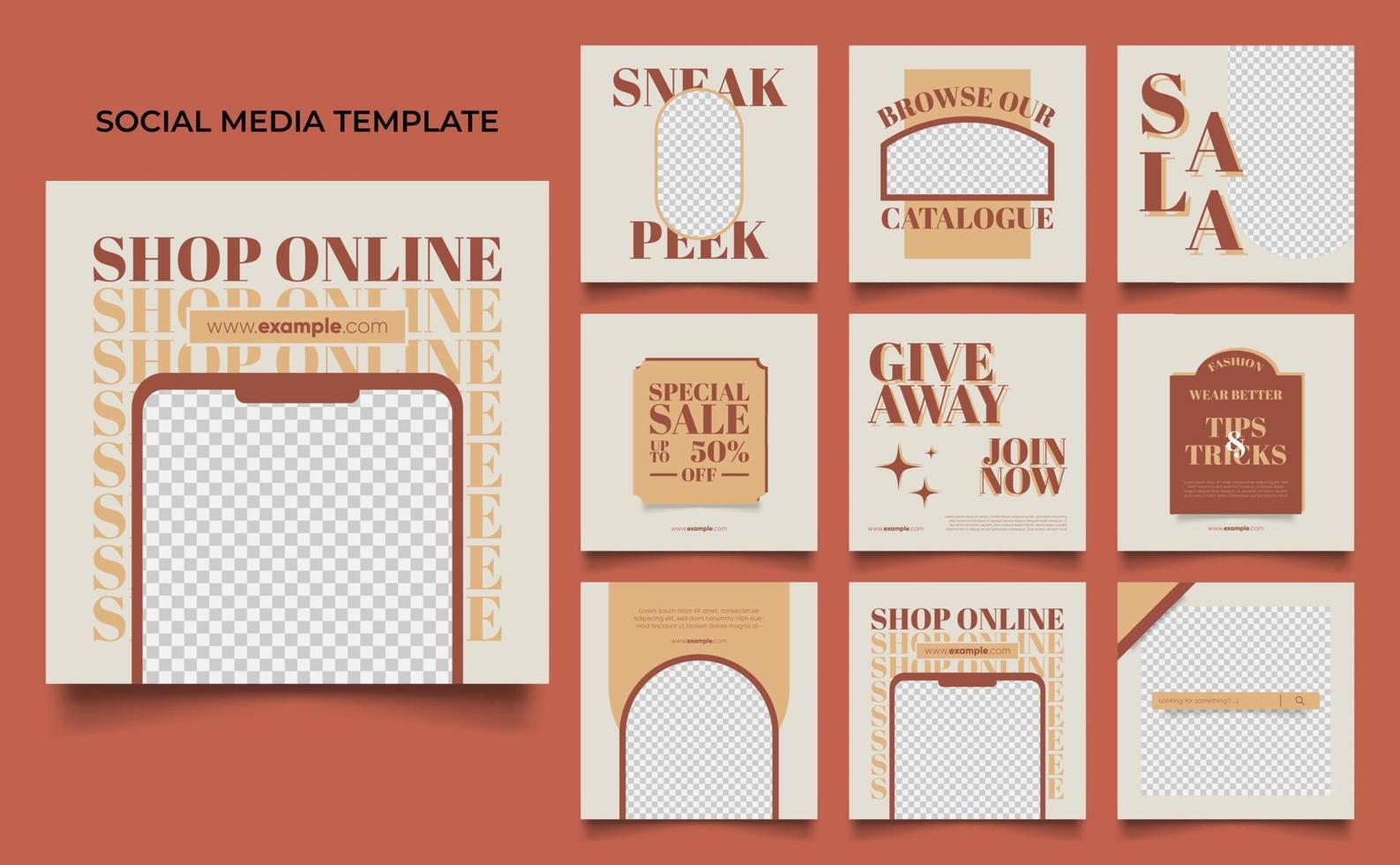 social media template banner fashion sale promotion in brown beige color vector
