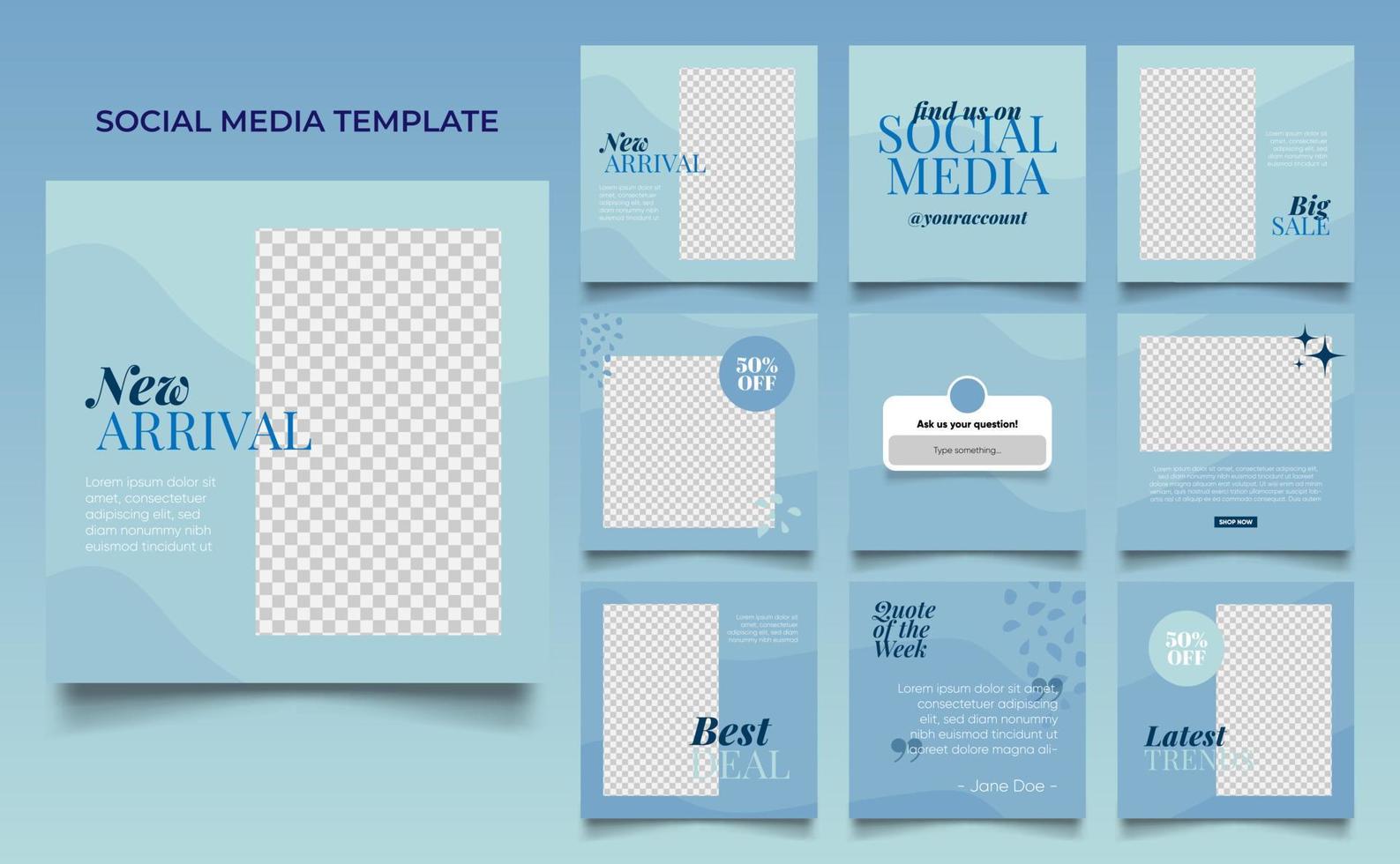 social media template banner fashion sale promotion in blue grey color vector