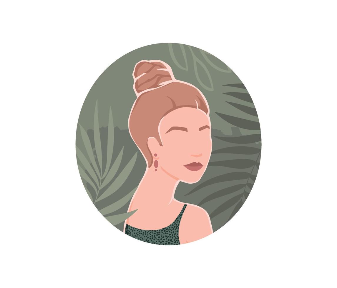 Icon with women and leaves. Hand drawn illustration for modern design. vector