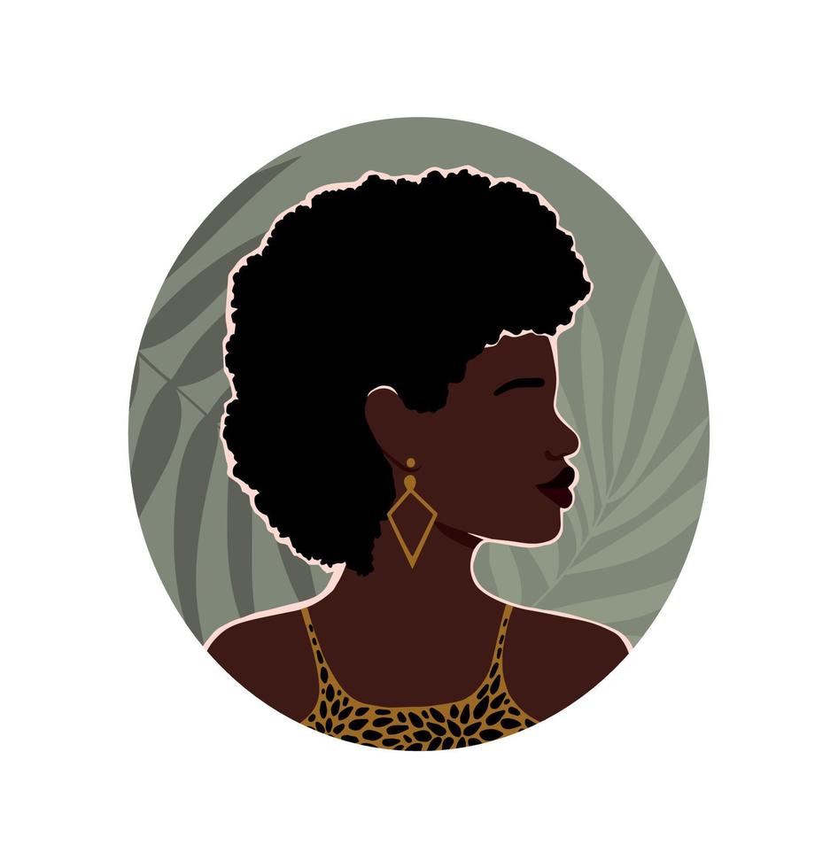 Icon with african women and leaves. Hand drawn illustration for modern design. vector