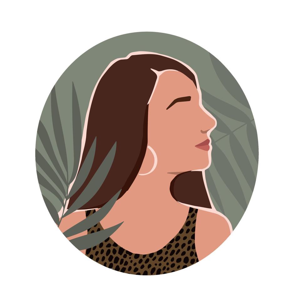 Icon with women and leaves. Hand drawn illustration for modern design. vector