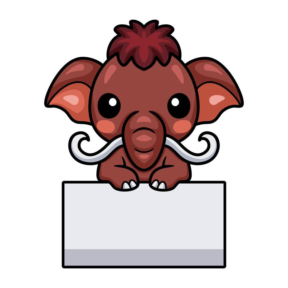 Cute little mammoth cartoon with blank sign vector