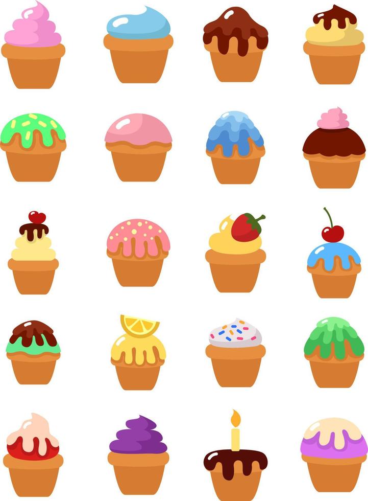 Tasty cupcakes, illustration, vector on a white background