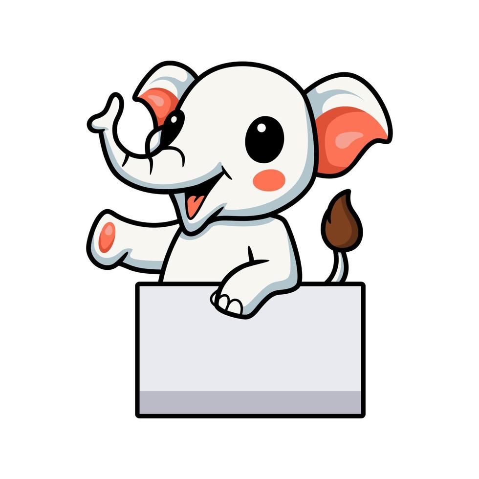 Cute dibujos animados de elefante pequeño con signo en blanco vector