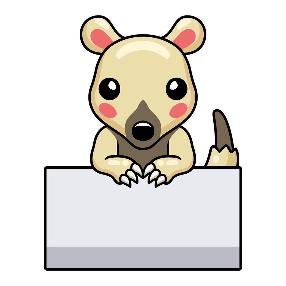 Cute little tamandua cartoon with blank sign vector