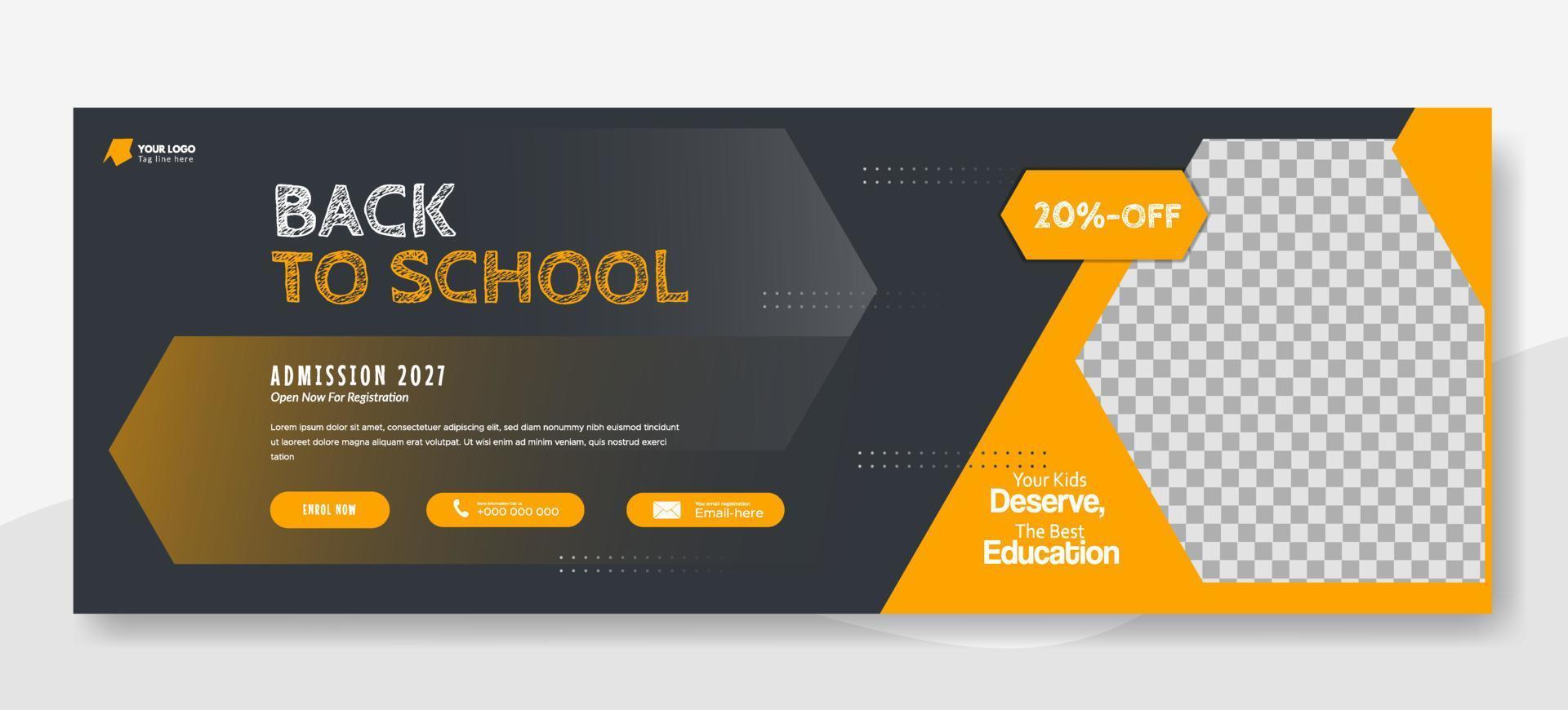 diseño de la portada de la escuela de educación, banner web para la promoción del registro escolar, plantilla de banner web vector