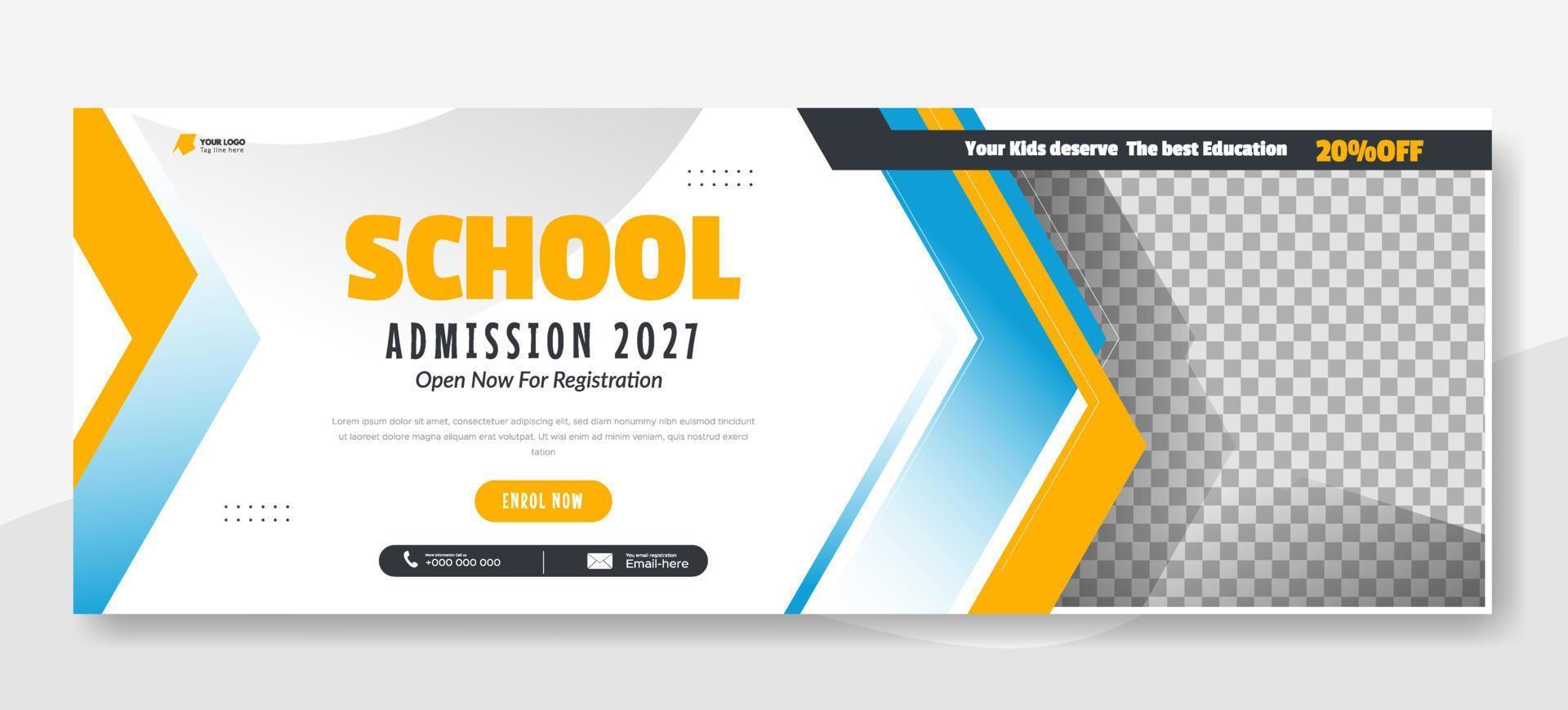 diseño de la portada de la escuela de educación, banner web para la promoción del registro escolar, plantilla de banner web vector